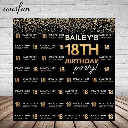 Sensfun Black Gold Bokeh Happy 18 Birthday Children Birthday Custom Photography Studio Backgrounds Backdrops Vinyl Custom