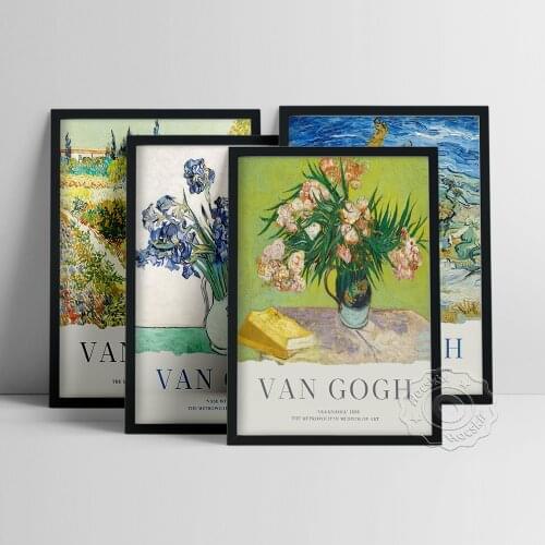 Vincent Van Gogh Exhibition Poster, Gogh Vase With Oleanders And Books Prints, Vintage Wall Art, Floral Leaf Still Life Painting