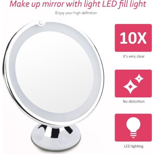 Flexible Makeup Mirror 10X Magnifying Mirrors LED Lighted Touch Screen Vanity Mirror Portable Dressing Table Cosmetic Mirrors