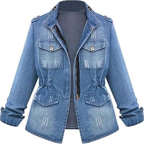 Womens Autumn Blue Oversize Long Sleeve Denim Jacket Coat Female Casual Jacket Parka Classic Jacket Cardigan Outwear Clothing