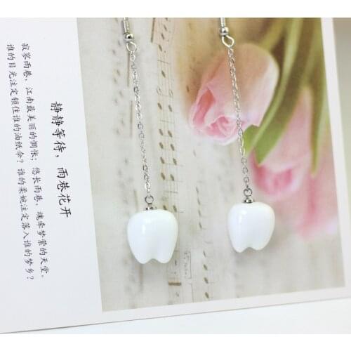Pop Natural Stone Ceramic Teeth Women Earrings Creative Personality Handmade Ceramic Fancy Long Chain Earrings Women Jewelry