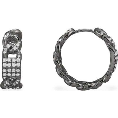 SLJELY Fashion Real 925 Sterling Silver Dark Grey Chain Link Hoop Earrings With High Quality Zirconia Women Fine Brand Jewelry