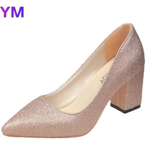 Women Pumps Pu Leather Pointed Toe Shoes Bling Slip on Daily Casual Office Square Heel Sexy High Heels Zapatos De Mujer Tacon