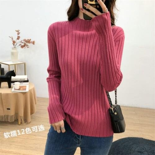 Women High Half Collar Ribbed Knitted Sweater Autumn Winter New Long Sleeve Solid Color Casual Slim Pullovers Warm Soft Jumper