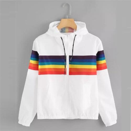 Vintage Autumn Long Sleeve Coat Womens Long Sleeve Rainbow Patchwork O Neck Sweatshirt Hooded Overcoat Blouse Spring Jackets