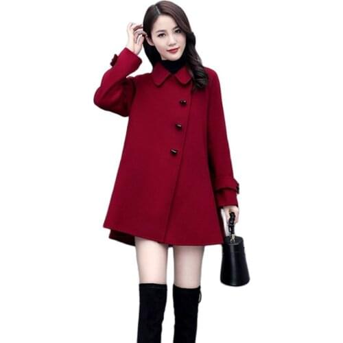 2021 New Spring Autumn Fashion Wool Coat Korea Style Women Loose Blended Woolen Jacket Casual Ladies Coat Solid Lapel Jacket