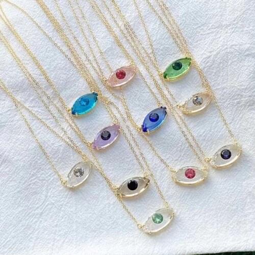 10Pcs New Colorful Crystals Eye Pendant Necklaces For Women Wedding Jewelry Gold Necklaces Fashion Collares Choker