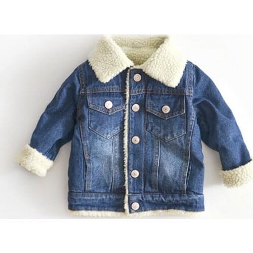 2021 Jacket For Girls Boys Autumn Winter Plus Cashmere Thicken Jeans Coat Children Clothes Warm Fashion Baby Denim Jackets 2-6Y