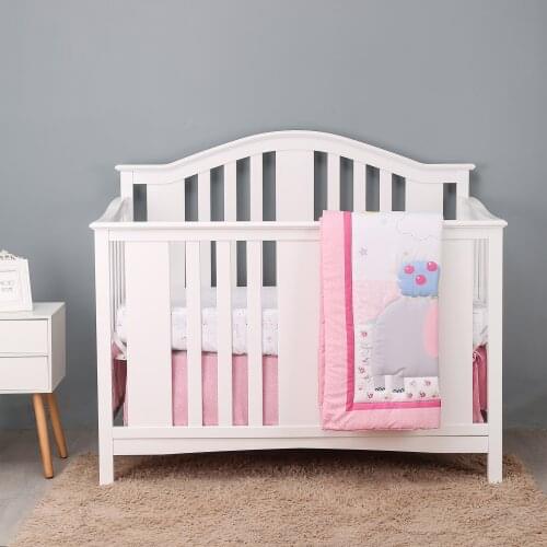 3 pcs Baby Crib Bedding Set pink animals hot sale including quilt, crib sheet, crib skirt