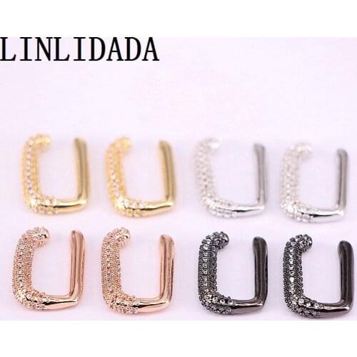8Pairs, Copper Clip Ear Zirconia Cuff Earring Gold Color No Piercing Micro Pave Clear CZ Earring