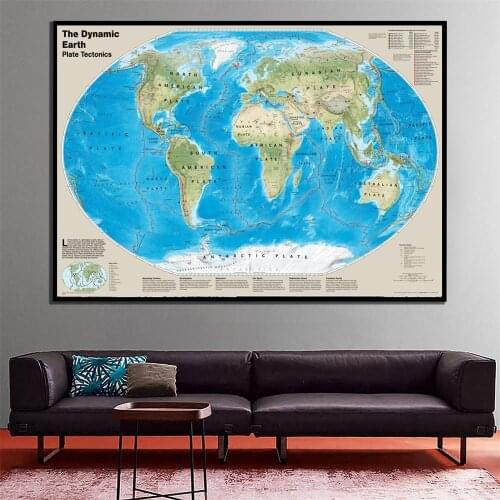 A2 Size The Dynamic Earth Plate Tectonics Unframed World Map Fine Canvas Painting For School/Home Wall Decor