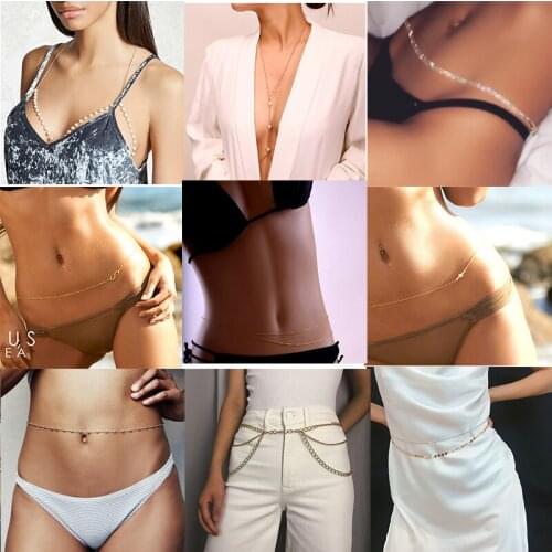 AE-CANFLY Vintage Europe Simple Geometric Waist Chain Metal Sexy Bra Multi-layer Tassel Fashion Body Chain Belly Chains