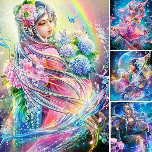 5D DIY Diamond Painting Flower Fairy Anime Cross Stitch Kit Full Drill Square Embroidery Mosaic Art Picture of Rhinestones Decor