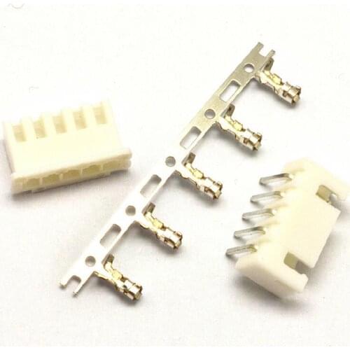 Free shipping 100Sets/Kit XH2.54-5P 5Pin Curved needle spacing 2.54mm connectors Male and Female Plug + terminals