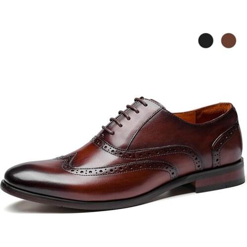 Oxford Brogue Mens Black Wedding Dress Shoes Designer Luxury Handmade Men Shoes for Men Original Genuine Leather