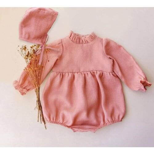 Baby Girl Rompers Cute Soft Cotton And Linen for 0-24Months Solid Color New Style Long Sleeve Newborn Baby Girl Clothes