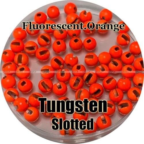 Fluorescent Orange Color, 100 Tungsten Beads, Slotted, Fly Tying, Fly Fishing