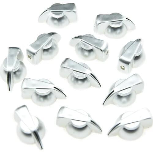 KAISH Pack of 12 Brass Insert Guitar Chicken Head Knob AMP Effect pointer Knob Silver