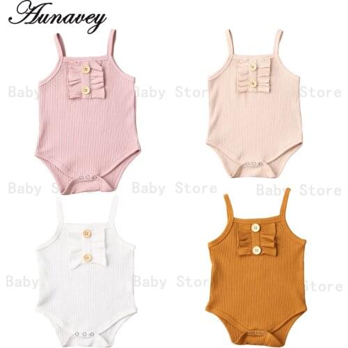 NEW 2020 Summer Newborn Toddler Baby Girl Romper Cotton Jumpsuit Bodysuit Clothes Sleeveless Outfits Ribbed Solid Sunsuit