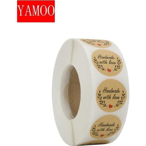 Round Natural Kraft Thank You Sticker seal labes Hand Made With Love Sticker Paper Stationery sticker