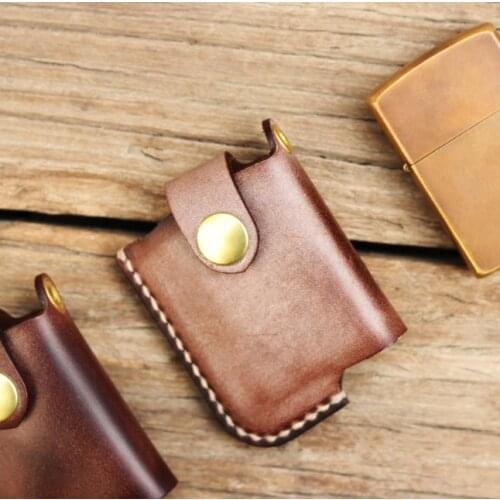 Top Vintage Genuine leather cigarette packs Disposable lighter bag Flip wallet cigar case box cigarette cover match 95% lighter