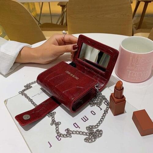 Red Crocodile Pattern Small Purse Women Makeup Handbag Organizer Mini Lipstick Cosmetic Bag With Mirror Lady Evening Clutch Bags