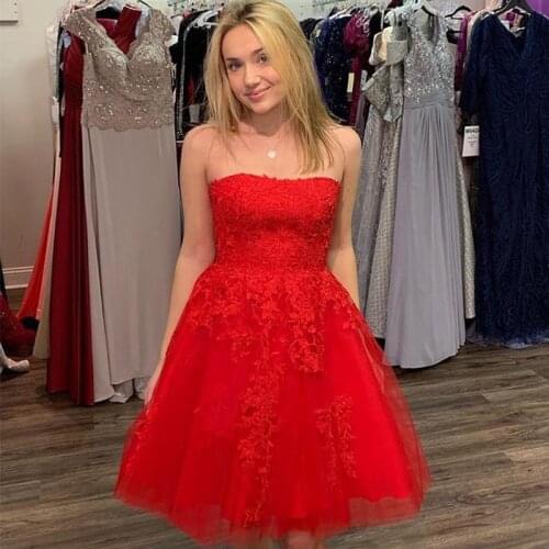 Lovely Short Cocktail Party Dress Strapless A-line Appliques Tiered Skirt Tulle Special Occasion Vestido De Cocktail Party Dress