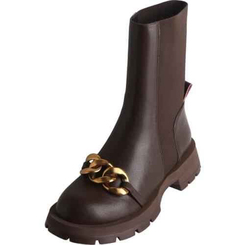 Fashion Martin Women Boots Cowhide Fabric Metal Chain Decoration Stretch Womens Boots Autumn And Winter Women Shoes
