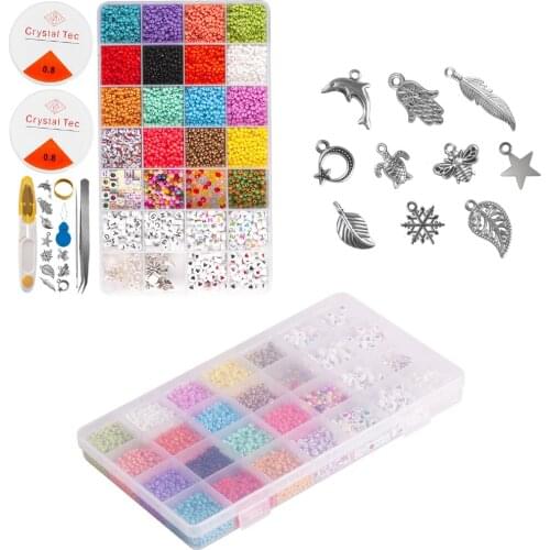 Pony Beads Kit, 3mm Glass Seed Beads, Alphabet Letter Beads and Zinc Alloy Pendant Charm for Bracelets Jewelry Making Craft