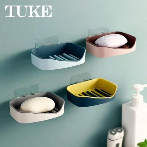 1Pcs Wall Self Adhesive Soap Holder Dish Sponge Dish No Drilling Storage Box Rack Shelf Double Drain For Bathroom Soap Holder