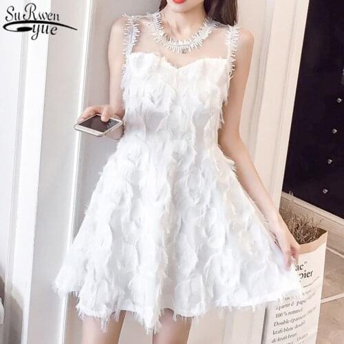 New Fashion Ladies Feather Tassel Embroidered Lace Vest Dress Fashion Sexy Temperament Girl Party Casual Beach Dress 13718