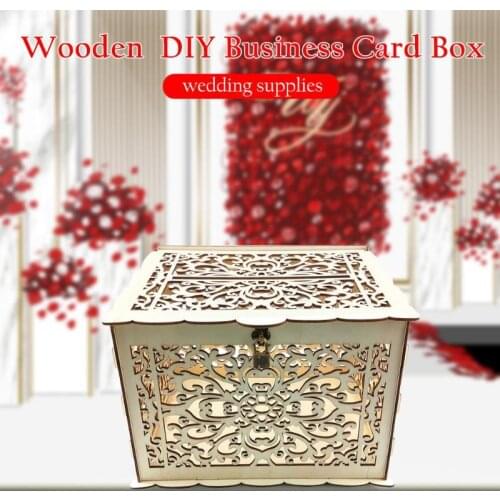 New DIY Wedding Gift Card Box Wooden Money Box with Lock Beautiful Wedding Decoration Supplies for Birthday Party Storage Money