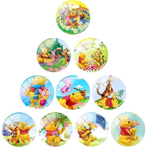 Disneys New Creative Winnie The Pooh 12mm/15mm/16mm/18mm/20mm Photo Cute Glass Cabochon Dome Flat Back DIY