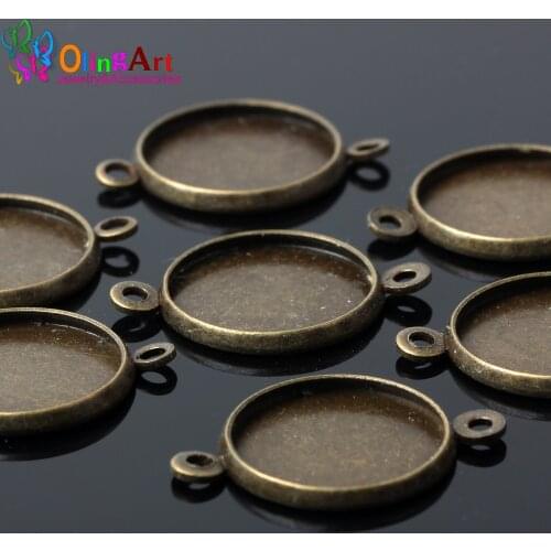 OlingArt 12pcs/Lot 16mm Inner Size Bronze Colors Plated Classic Style Cabochon Base Setting Pendant Tray DIY jewelry making