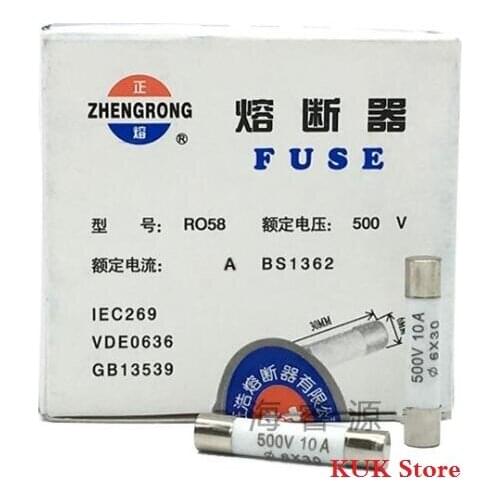 Original 100% NEW Ceramic Tube Fuse RO58 6*30mm 500V 500MA 0.5A 1A 2A 5A 10A 16A 20A 25A 30A 6X30mm 100PCS/LOT