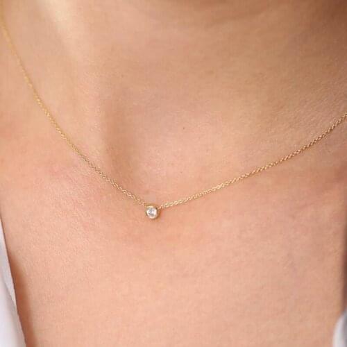 Single Zircon charm tiny pendant 925 sterling Silver choker Necklace jewelry for Women Fashion Accessories Jewelry Wedding