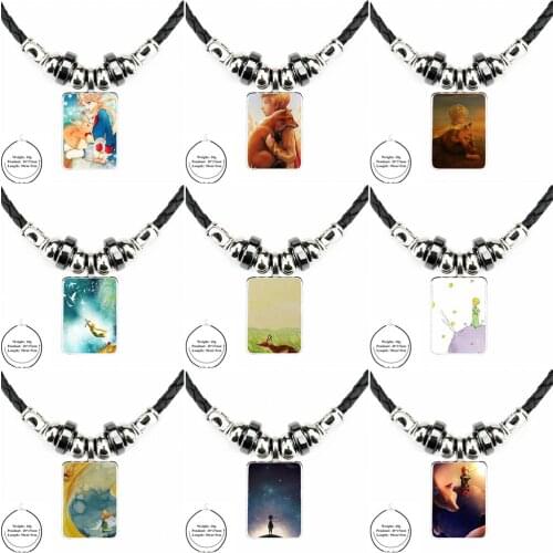 Little Prince Le Petit Prince Fashion Ladies Black Leather Bead Pendant Jewelry Glass Cabochon Necklace Pendant For Unisex Gift
