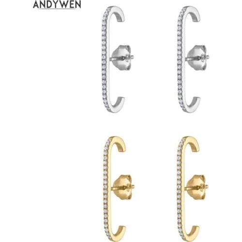 ANDYWEN Celestial Suspender Earring In 925 Sterling Silver Gold Plaing Crystal Cuffs Stud Earring Zircon Women Fashion Jewelry
