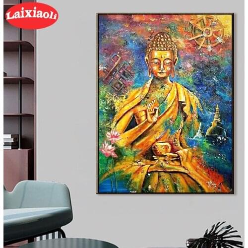 Full square round diamond painting gold Buddha picture diamond embroidery 5D rhinestone mosaic diamond inlaid pattern religion