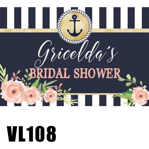 Custom Bridal Shower Backdrops Floral Navy Backgrounds Stripes Poster Photo Booth Portrait Dessert Table Scene Setter Wallpaper