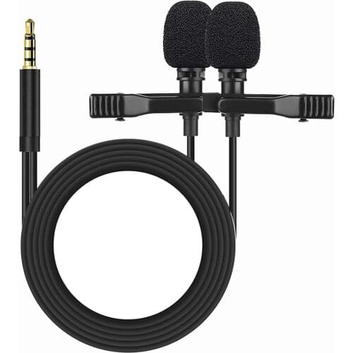 Dual Head Mini Portable Microphone Condenser Clip-on Lapel Lavalier Mic Wired Mikrofo/Microfon for Phone Laptop Computer DSLR