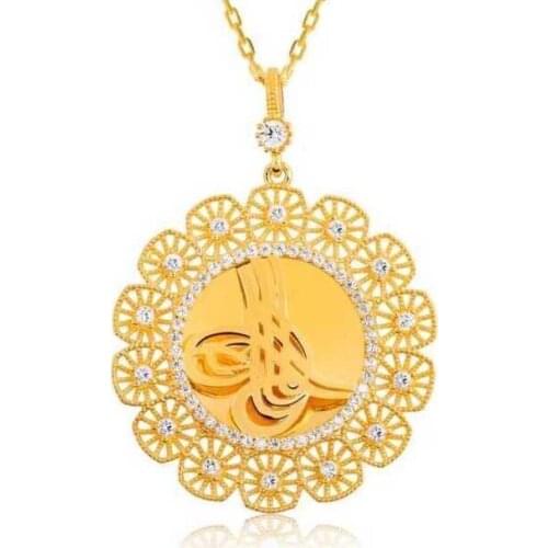 Silver Tuğralı Gold Plated Lady Necklace