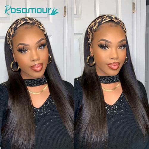 Hair Straight Headband Scarf Wig Glueless Human Hair for African American Women Affordable Headband Wig Beginner Friendly