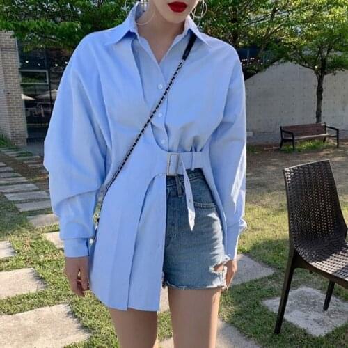 Shirts Women Loose Temperament Korean Style Clothing Teenagers Lady Tops and Blouses Solid Casual Elegant Design Asymmetric Chic