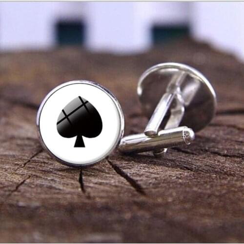 SUTEYI New Design Mens Cufflinks Playing Cards Round Glass Dome Cufflink Charms Silver Color Shirt Cuff Links Party Jewelry