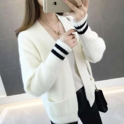 Sweater Cardigan Women Autumn Winter New V Neck Loose Short Thicken Sweater Sweet Long Sleeve Knitting Top Pockets S-XL