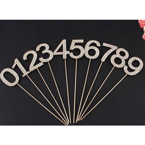 Crystal Cake Topper Bling Rhinestone Number 0-9 Party Decoration for Birthday Anniversary Wedding Supply Gold Silver 20pcs/lot