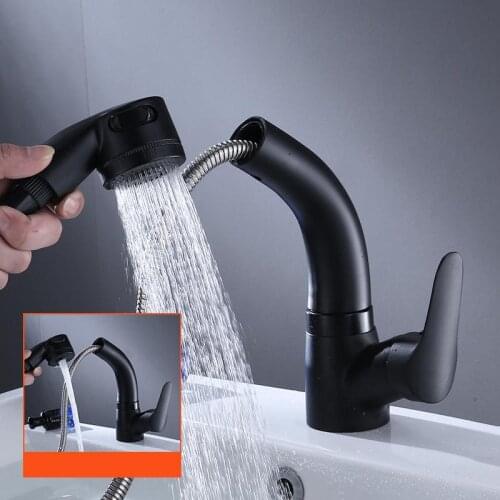 Kitchen Faucet 304 Stainless Steel Pull-out Cooling And Heating Kitchen Mixer Tap Black Frap Shower