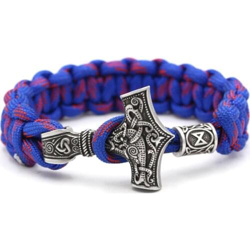 Youe Shone Norse Viking Thor Mjolnir Hammer Paracord Amuletceltic Rune Knot Amulet Scandinavian Bracelet Vantage Blue And Red