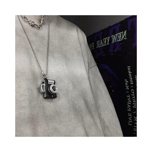 Funny shooting props luminous vocal keychain mini camera SLR TV led luminous toy keychain necklace hip hop men women